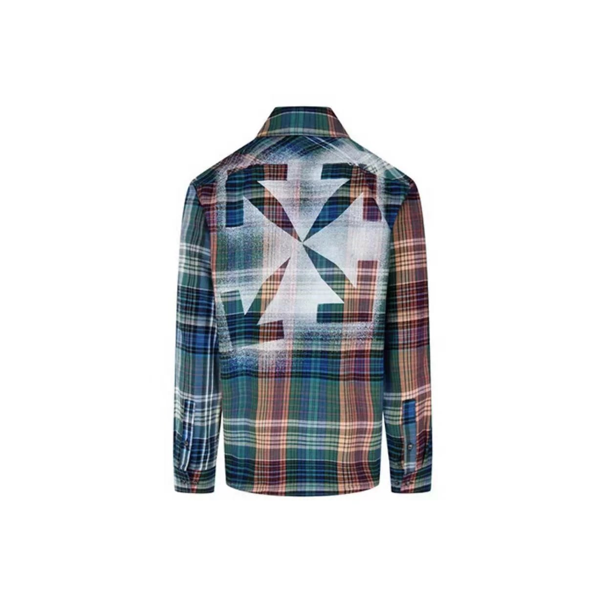 OFF-White Shirt Top Version Autumn and Winter New Splash-Ink Arrow Colorblock Check Shirt Lay Zhang's Same Style Coat for Men and Women Fashion