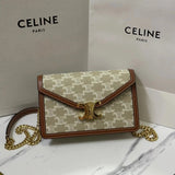 Celine women's bag Top version 【Original Factory】New CUIRTRIOMPHE Cowhide WOC Brand New Chain Leather Envelope Package Large113322Small Size10J733
