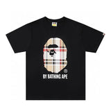 Bape T-shirt Top Version Printed Checks Short Sleeve T Summer T-shirt for Men and Women