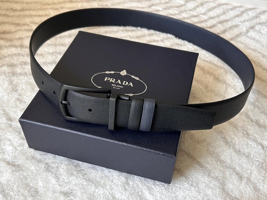 PRADA Belt Top version 【First Layer Cowhide】Men's Belt P Home Classic Business Belt Fashion Casual Width:3.4cm Boutique Pattern Automatic Buckle316Fine Steel Made Selected First Layer Cowhide Italian Leather Embryo PA Sliding Teeth Are Strong and Durable