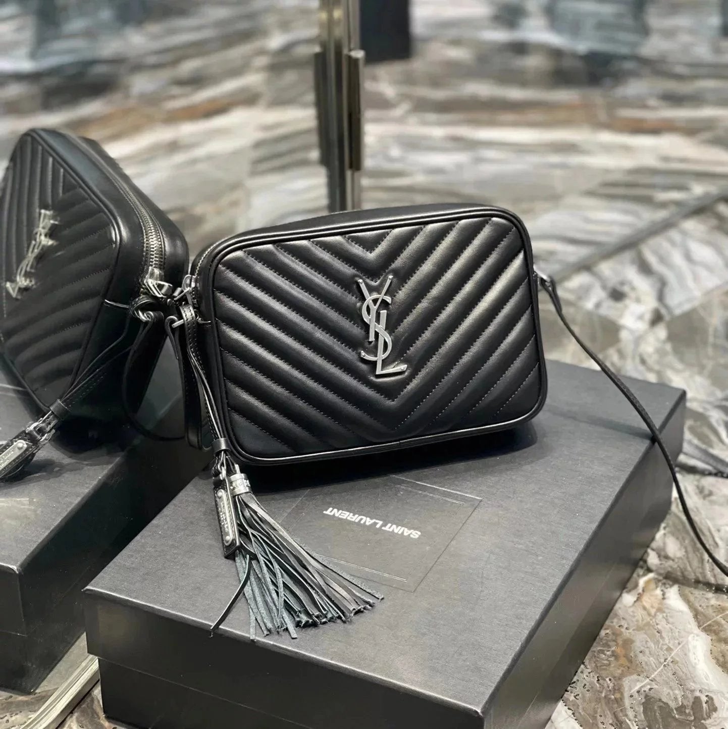 YSL Women's Bag Top version 【Genuine Goods Original Leather】24New Version LouLoubag Camera Bag Small Size23m Tassel Bag Shoulder Bag Crossbody Bag Yang Shulin Women's Bag Back Open Buckle Compartment Camera Bag520534