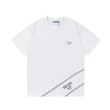 PRADA T-shirt Front Patchwork Letter Print Metal Triangle Logo logo round Neck Short Sleeve25ss New Pure Cotton Unisex Style T Casual T-Shirt Base Layer Shirt OS Loose Fit Half Sleeve Top Plus Size