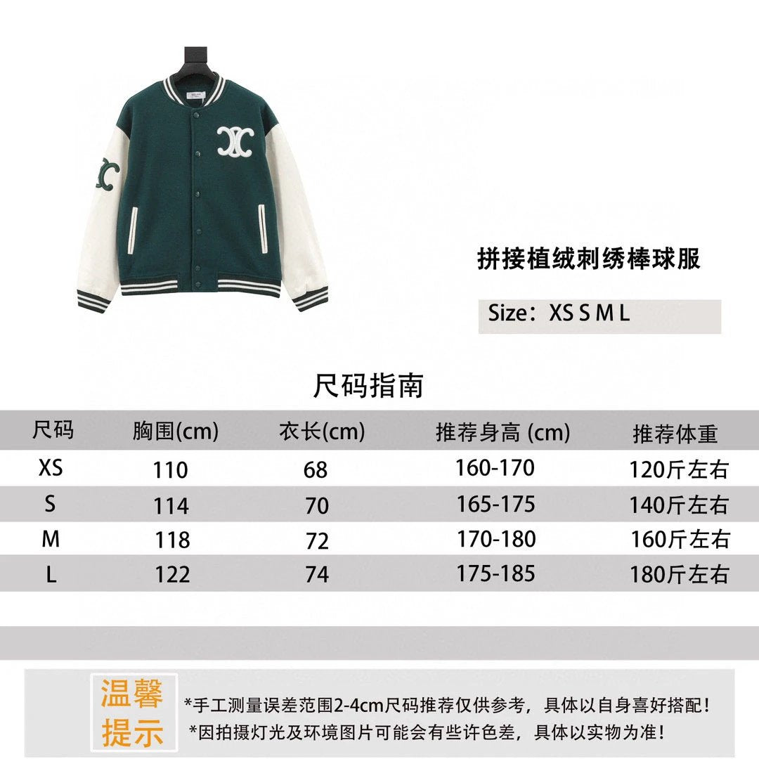 Celine Jackets Stitching Embroidered Baseball Uniform Jacket Coat for Men and Women