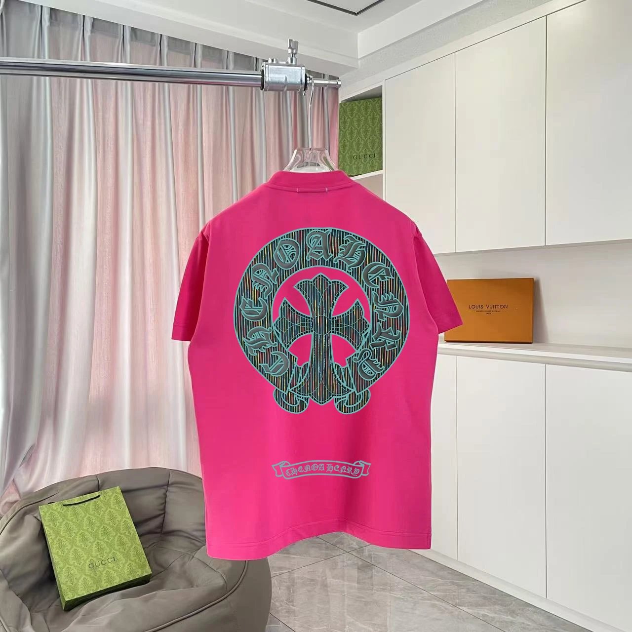 Chrome Hearts T-shirt Back with Sanskrit Horse Hoof Print logo round Neck Short Sleeve25ss New pure cotton T Unisex T-Shirt OS Loose Fit Base Shirt Top Half Sleeve T-Shirt