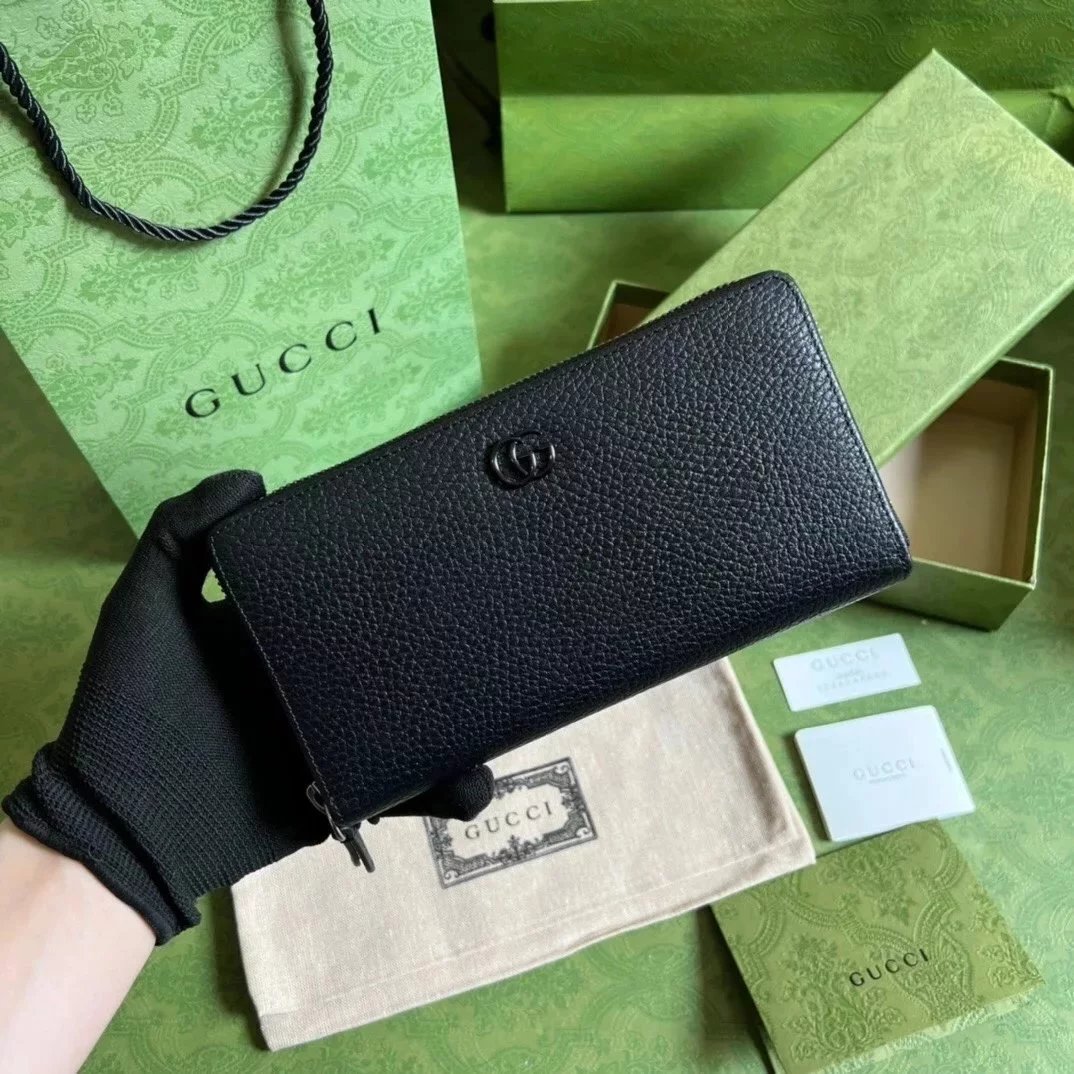 Gucci Wallet Top version 【Original Leather】2022New Wallet Gucci New Ma Meng Wallet Marmont Series Zipper Long Purse Full Leather Leather Wallet Long Purse Briefcase Handbag New Color Purple456117