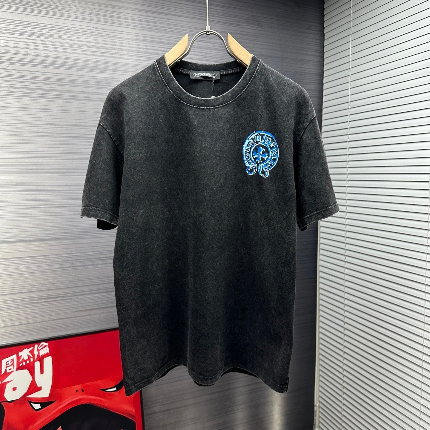 Chrome Hearts T-shirt Front and back blue horseshoe print logo round Neck Short Sleeve25ss New Pure Cotton Unisex Style T Casual T-Shirt Base Layer Shirt OS Loose Fit Half Sleeve Top Plus Size