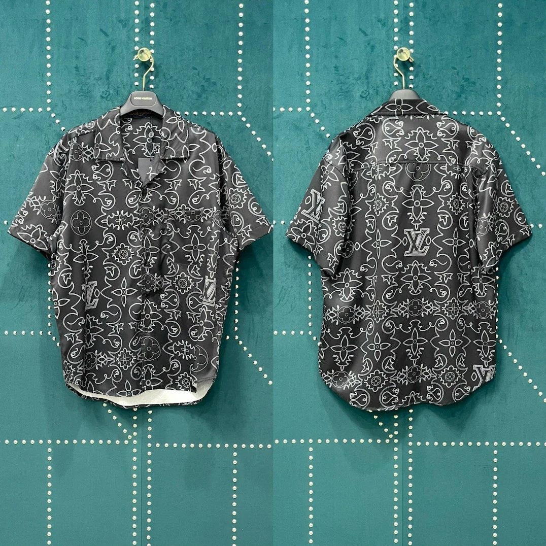 Louis Vuitton LV Shirt Allover Arabic Pattern Print logo Shijia Turn-down Collar Short Sleeve Shirt Unisex Versatile Business Casual Slim Fit Jacket