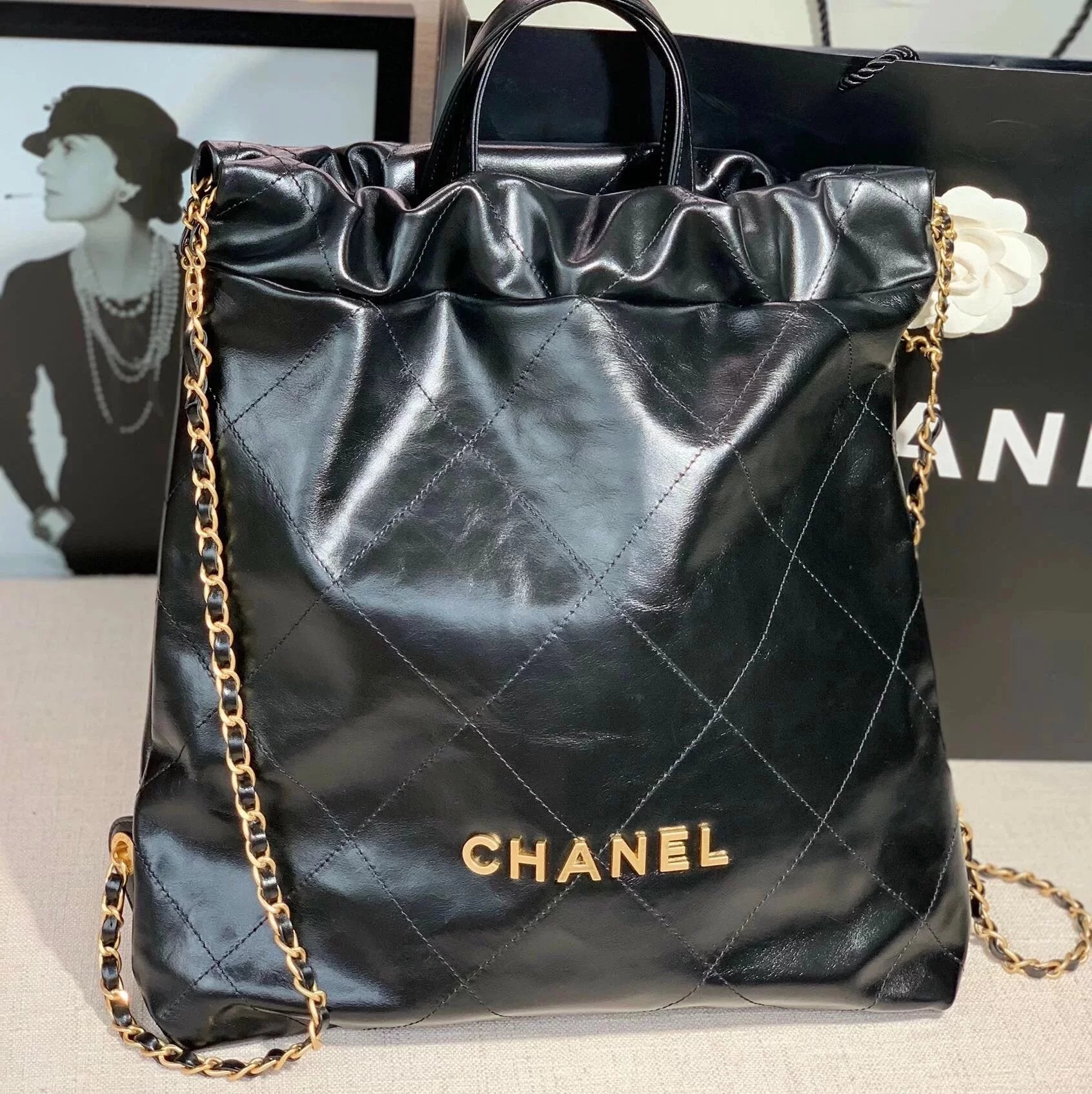 Chanel Women's Bag Top version 【Original Leather Surrogate Shopping】2022New bag22bag Backpack22No. Garbage Bag Backpack22bag Shoulder Bag Hand-Carrying Bag Backpack Shoulder Bag Women's Bag As3313AS3859