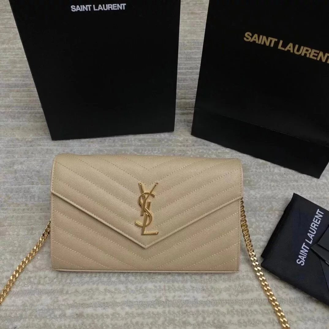 YSL Women's Bag Top version Yang Shulin WOC Envelope Package Chain Bag Women's Bag Crossbody Bag Caviar Cowhide woc Large Chain Bag22.5cm377828