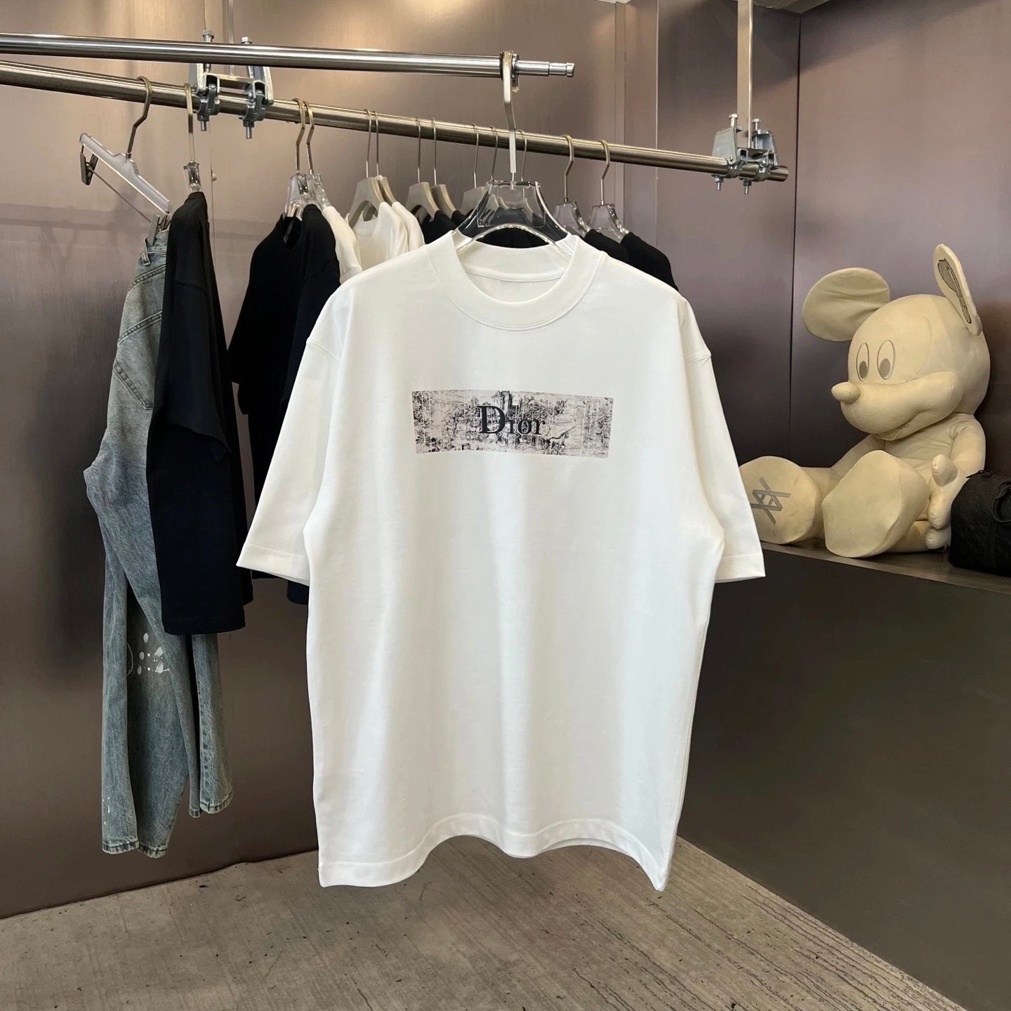 Dior T-shirt Chest Letter Pattern Print logo round Neck Short Sleeve25ss New Pure Cotton Unisex Style T T-shirt OS Loose Fit Base Shirt Half Sleeve T-Shirt Top Half Sleeve