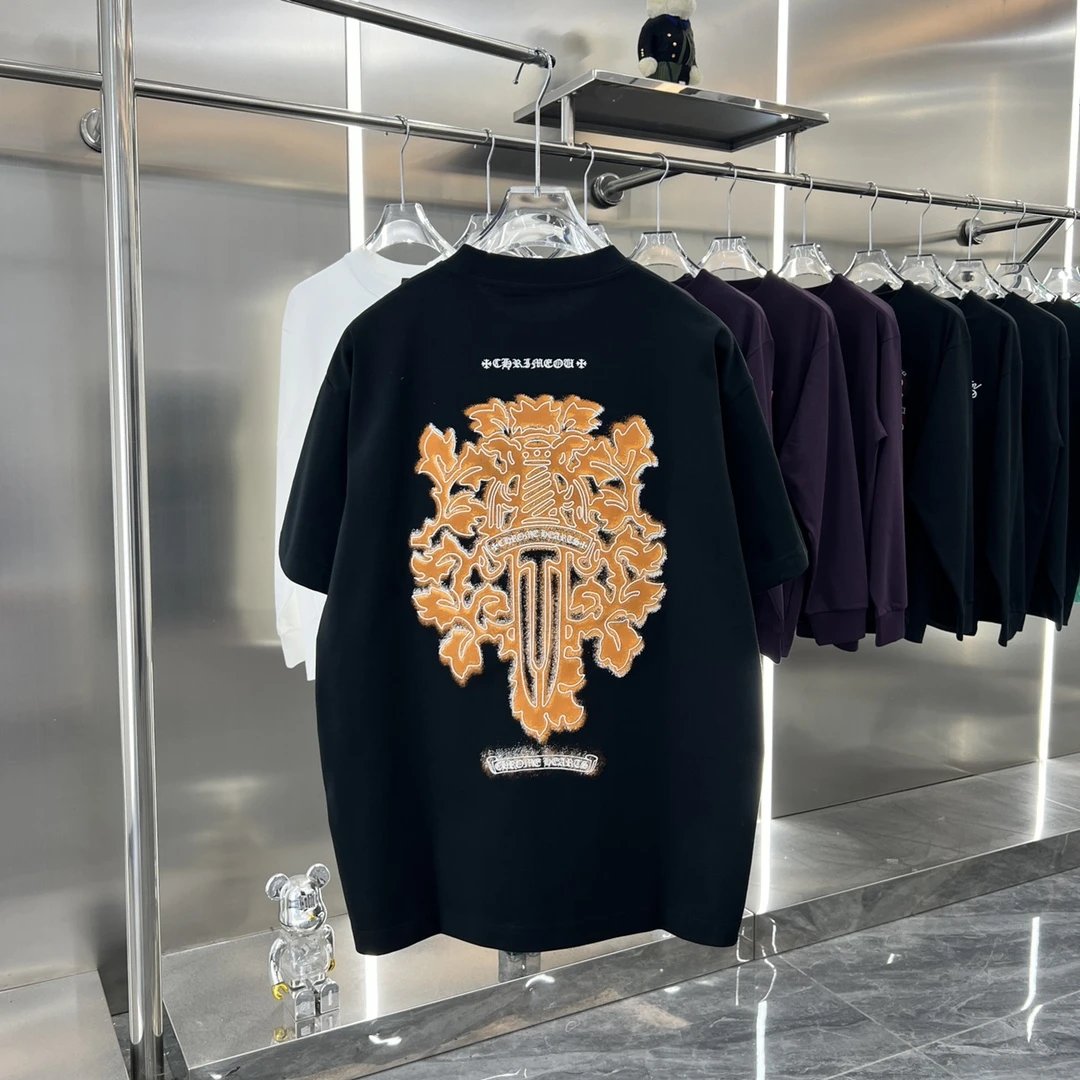 Chrome Hearts T-shirt Large logo Round Neck Short Sleeve Pure Cotton Unisex T Shirt Bottoming Shirt OS Loose Fit T-Shirt