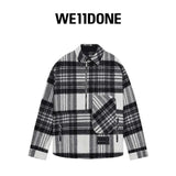 We11done Shirt Top Version Half Zipper Wool Plaid Striped Baggy Coat Shirt for Men and Women