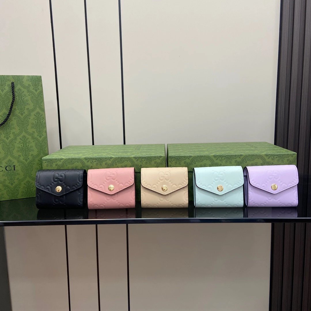 Gucci Wallet Top version 【High Version Original Leather】2024New/Ophidia Series Mini Trifold Wallet Women's Wallet Women's Wallet Coin Purse Small Wallet Women's Bag Embossed Original Leather9.5cm Model：772793