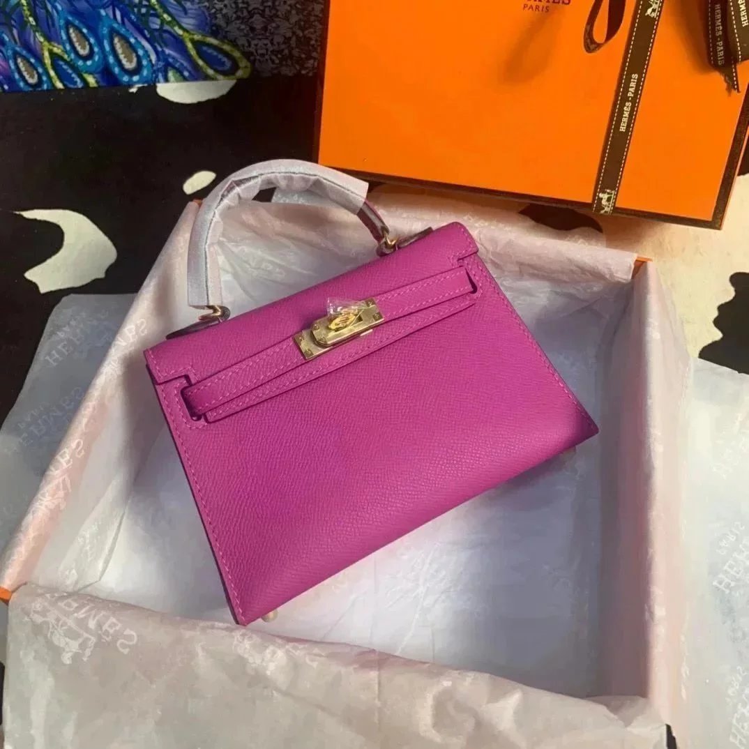 Hermes women's bag Top version New Women's Bag Minikellyll Kelly Bag Second Generation Epsom Leather Handmade Wax Line19cm