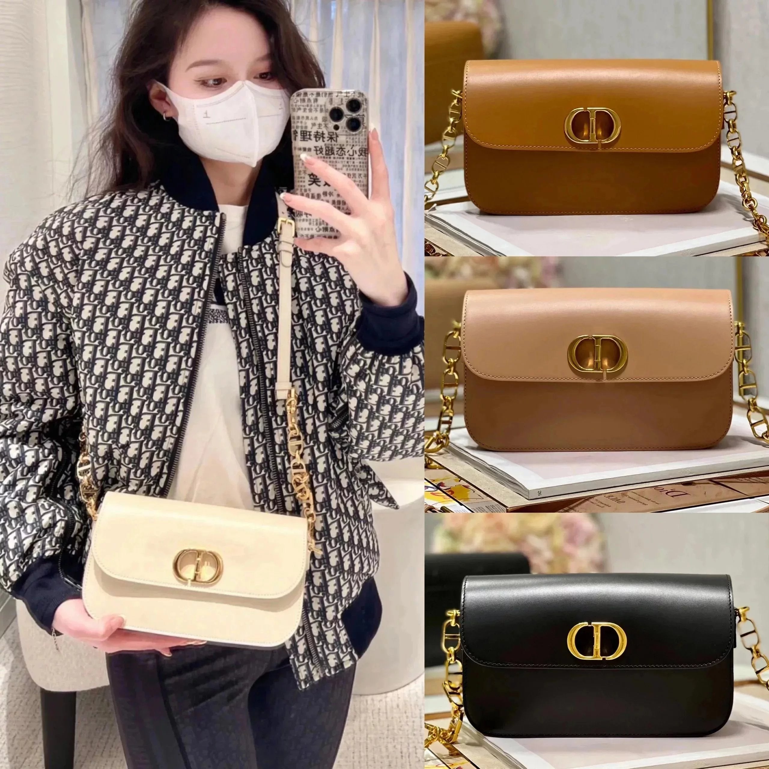 Dior Women's Bag Top version 【Version】2023New Montaigne30MontaigneAvenue Handbag Chain Version Montian Messenger Bag Shoulder Bag Clutch Cattle Leather Bag Women's Bag