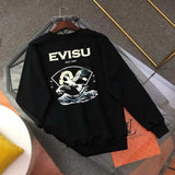 Evisu Hoodie Top Version Counter Same Style Loose Pullover Top Men's Cotton Sports Casual Fashion Brand Women's round Neck Sweater