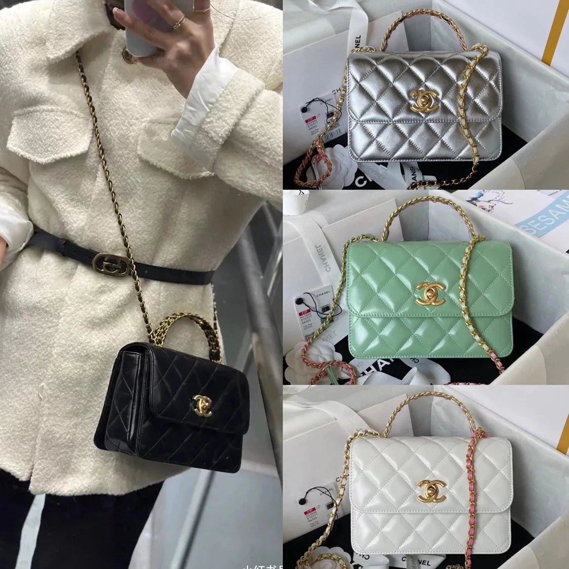 Chanel Women's Bag Top version 【Original Exclusive Quality】Home New Series Oil Wax Cowhide mini Handle Bag Flap Bag Handbag Chain Bag Crossbody Bag Shoulder Bag Retro Distressed Leather Wear Letter Handle Small Bag Hepburn Style Lady Feeling Thousands of