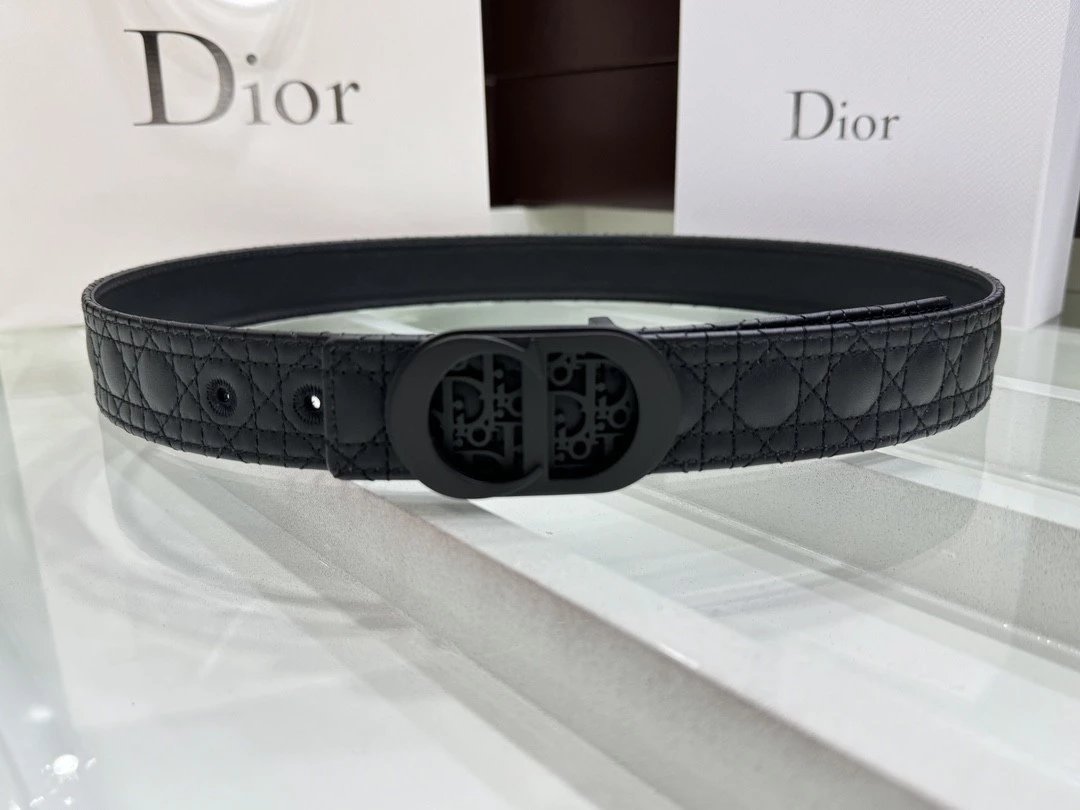 Dior Belt Top version Universal Belt Width for Men and Women3.5cm Genuine Goods Quality Counter Full Set Packaging Original Leather Material Classic Presbyopic Full Printed Canvas Full Vertical Surface Calfskin Lychee Pattern Bottom Letter Buckle Support