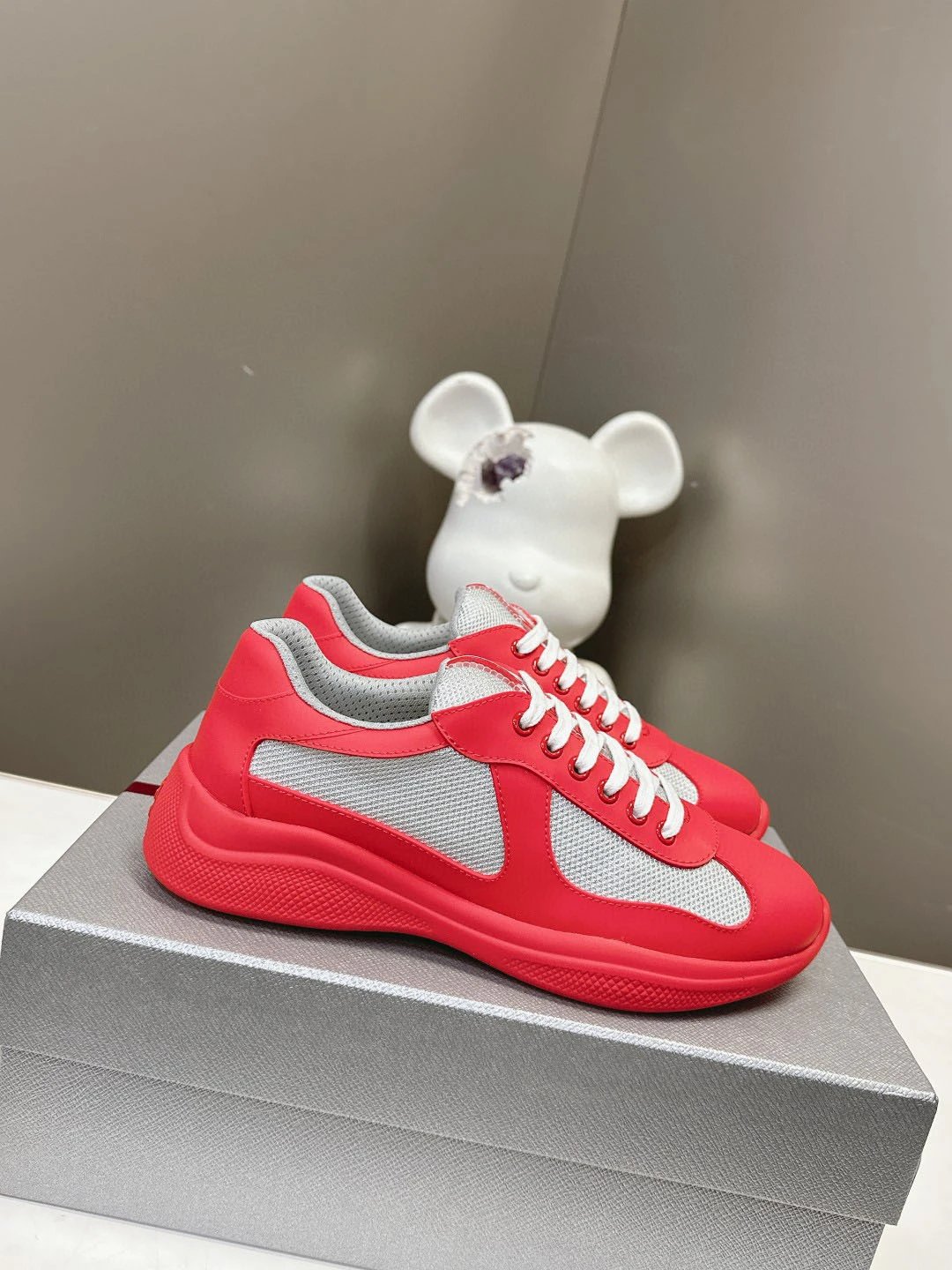 PRADA Shoes 2024New Mesh Stitching Breathable Couple Genuine Leather Sneaker