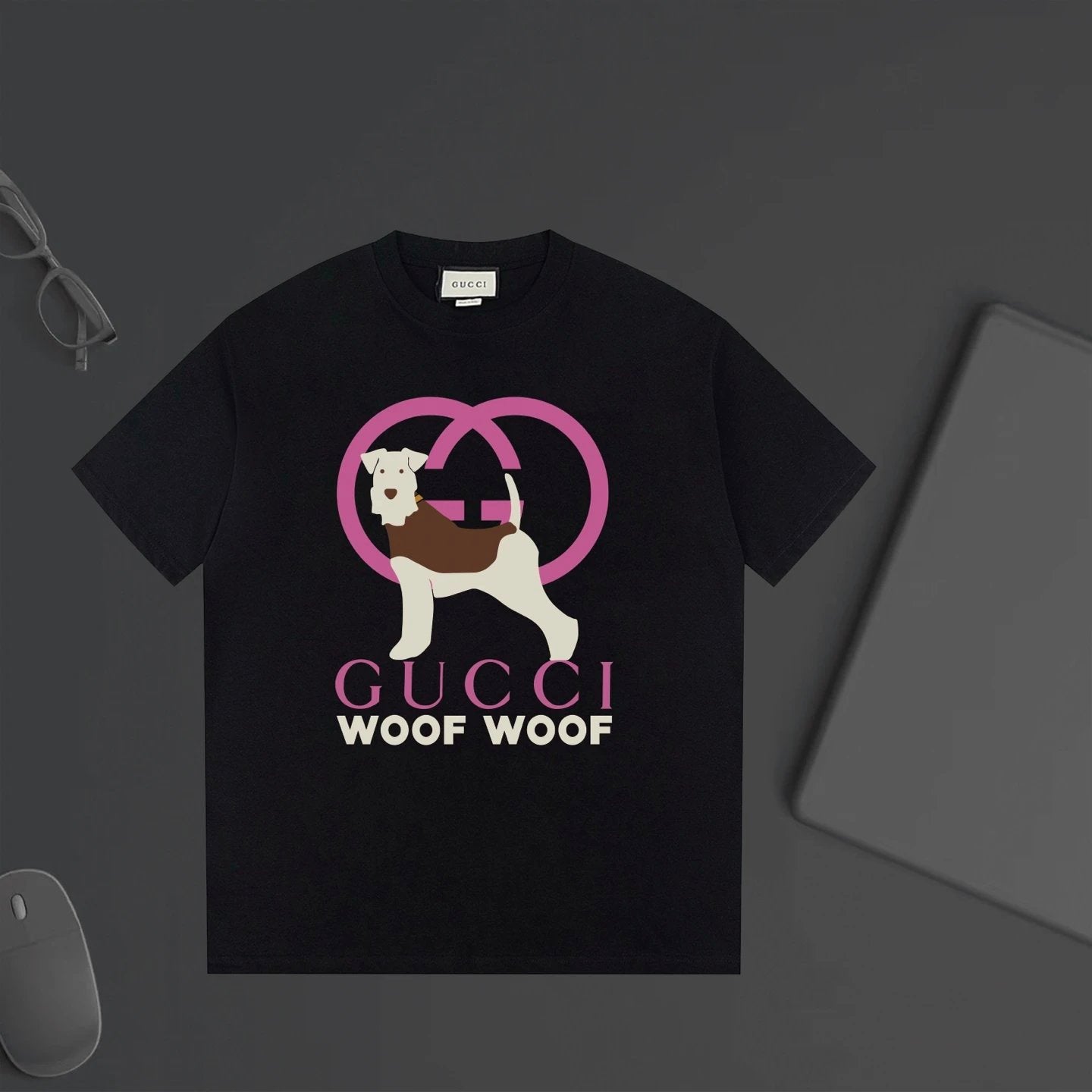 Gucci T-shirt Double-breasted G Cartoon Dog Print logo round Neck Short Sleeve25ss New Pure Cotton Unisex Style T T-shirt OS Loose Fit Base Shirt Half Sleeve T-Shirt Top Half Sleeve
