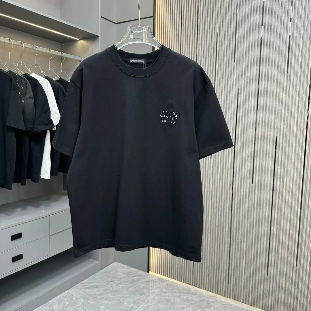 Chrome Hearts T-shirt Brand Patch Embroidery logo round Neck Short Sleeve25ss New Pure Cotton Unisex Style T Casual T-Shirt Base Layer Shirt OS Loose Fit Half Sleeve Top Plus Size