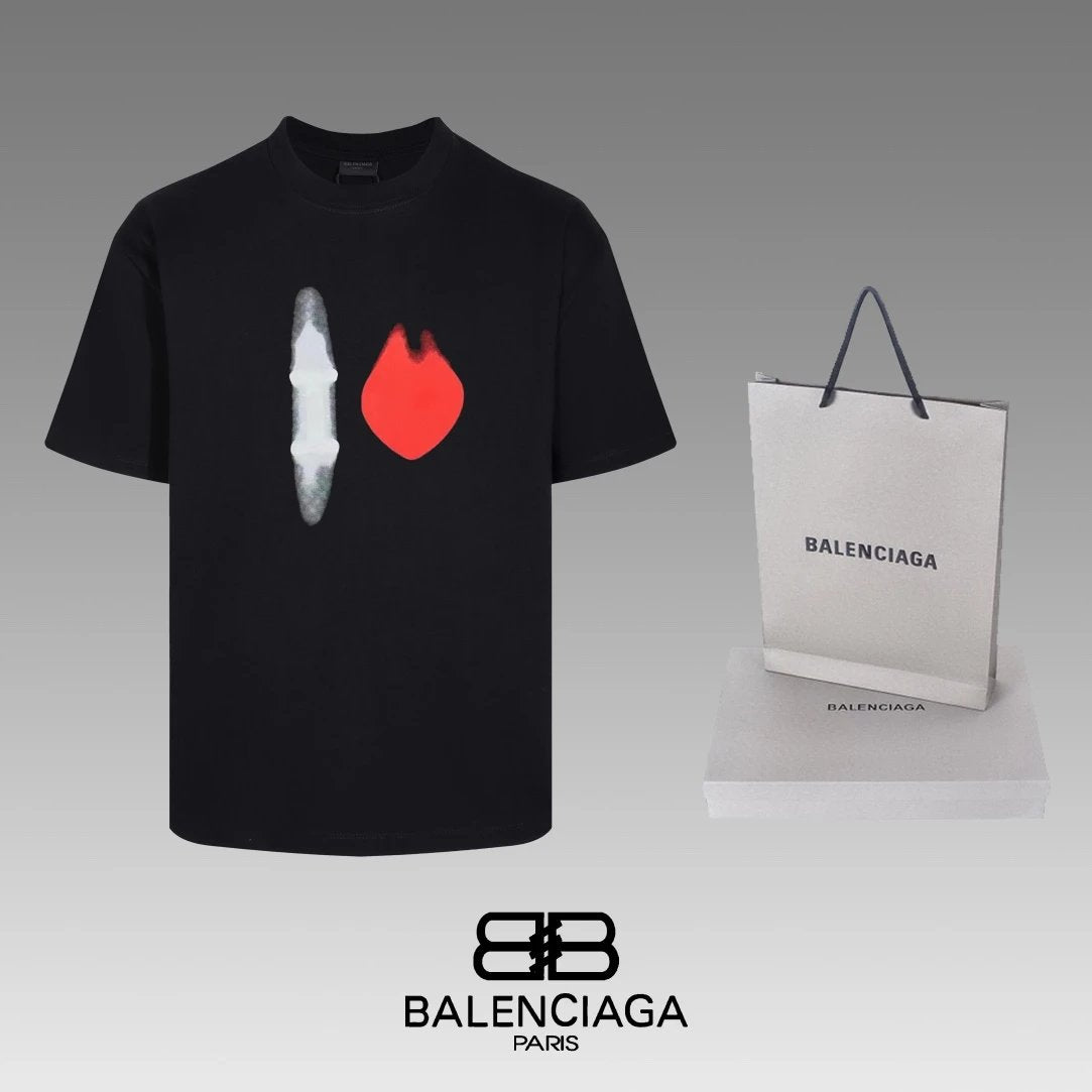 Balenciaga T-shirt Chest Graffiti Pattern Print logo Qixi Festival Limited Round Neck Short Sleeve25ss New Pure Cotton Unisex Style T Casual T-Shirt Base Layer Shirt OS Loose Fit Half Sleeve Top Plus Size