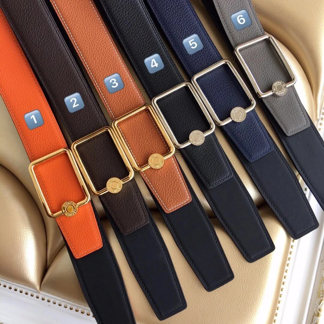 Hermes Belt Top version Men's Real Calf Leather Belt Business Casual All-Match Litchi Grain Double-Sided Available Belt