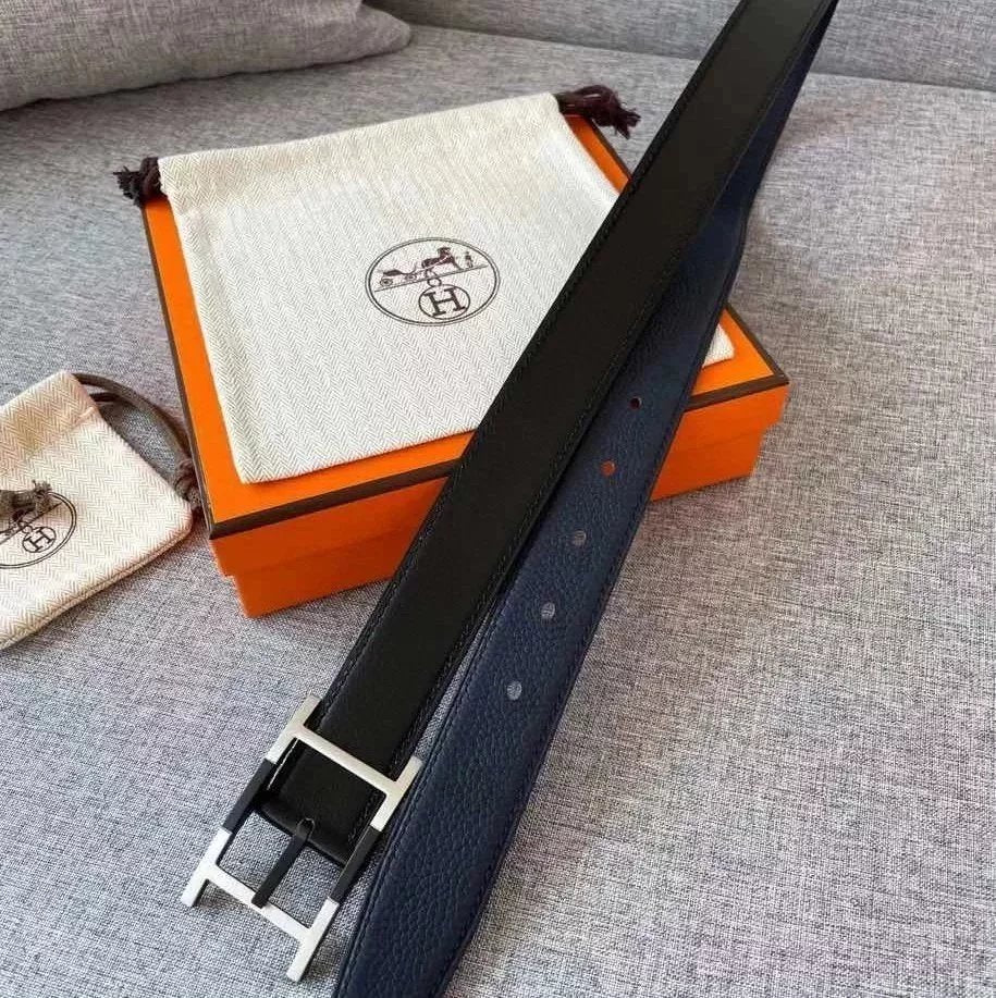 Hermes Belt Top version Men's and Women's Belt3.2cm Import togo Leather Can Be Used on Both Sides of the Belt Stainless Steel Hardware Men's Belt Pin Buckle H Belt Loop Business