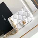 Chanel Women's Bag Top version 【Super Original Genuine Goods Leather】24S Popular Double Pearl Chain Bag Tangyuan Double Pearl Square Fat Man CF Bag Pearl Adjustable Buckle Large mini Bag Pearl Bag Double Bead Soup round Bag