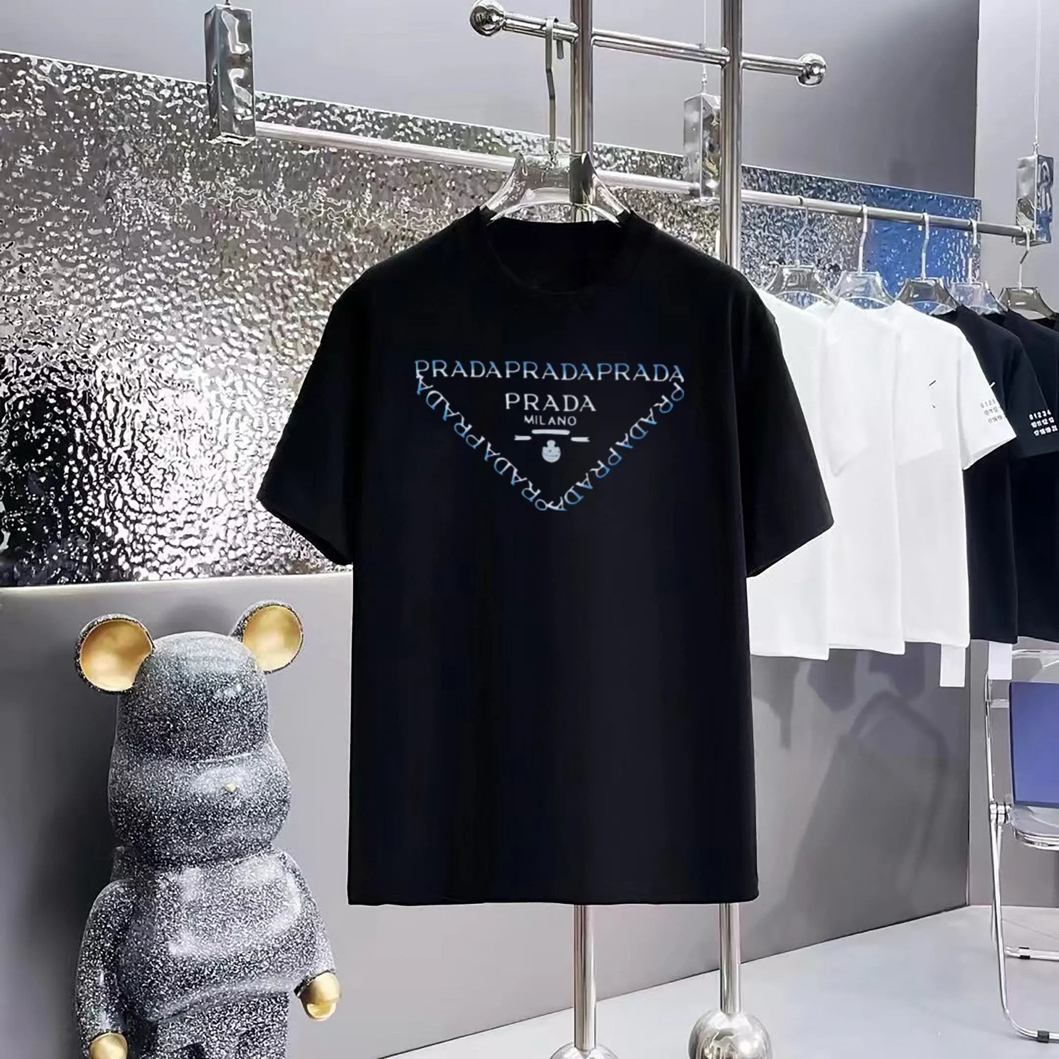 PRADA T-shirt Chest Triangle Brand Logo Print logo round Neck Short Sleeve25ss New pure cotton T Unisex T-Shirt OS Loose Fit Base Shirt Top Half Sleeve T-Shirt