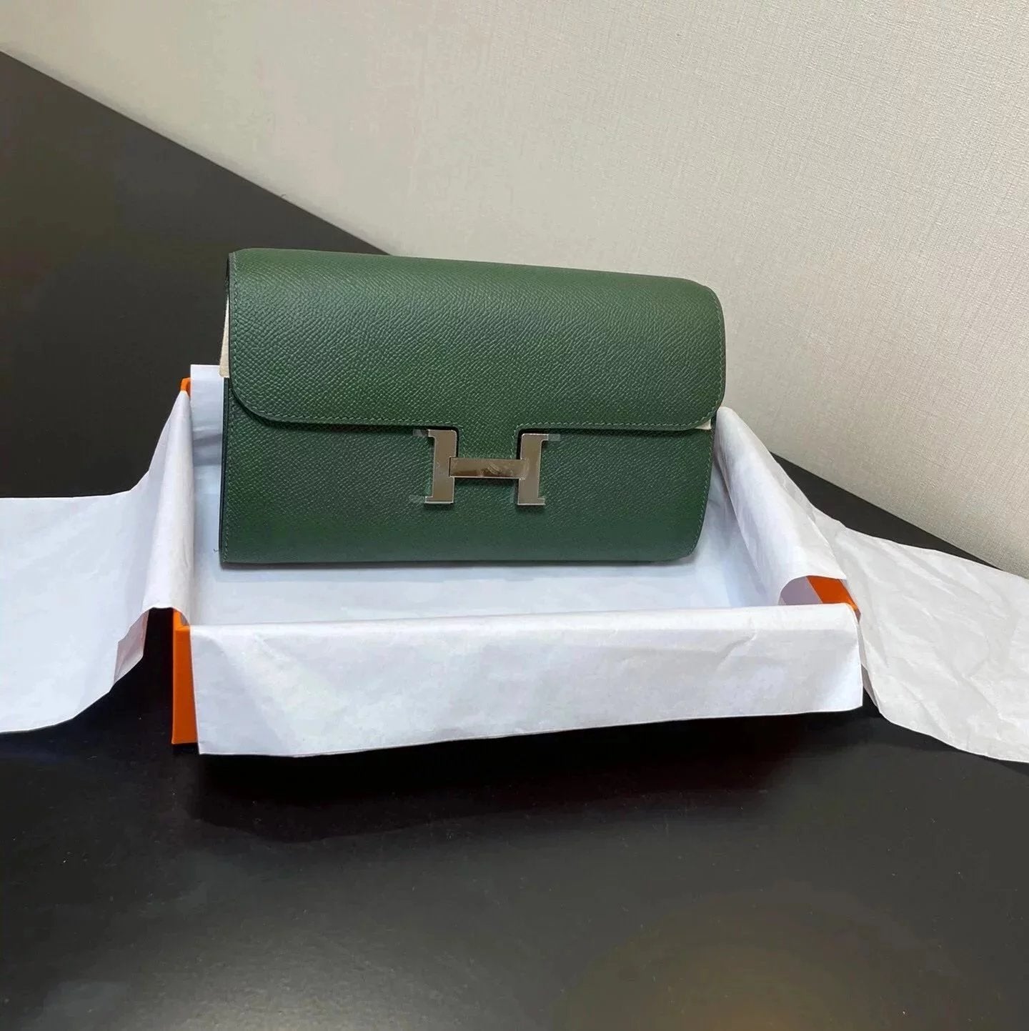 Hermes women's bag Top version New Kangkang Women's Bag epsom Leather Palm Print ConstanceToGoWoc Shoulder Crossbody Handbag Clutch Long Long Purse Wallet Dinner Bag
