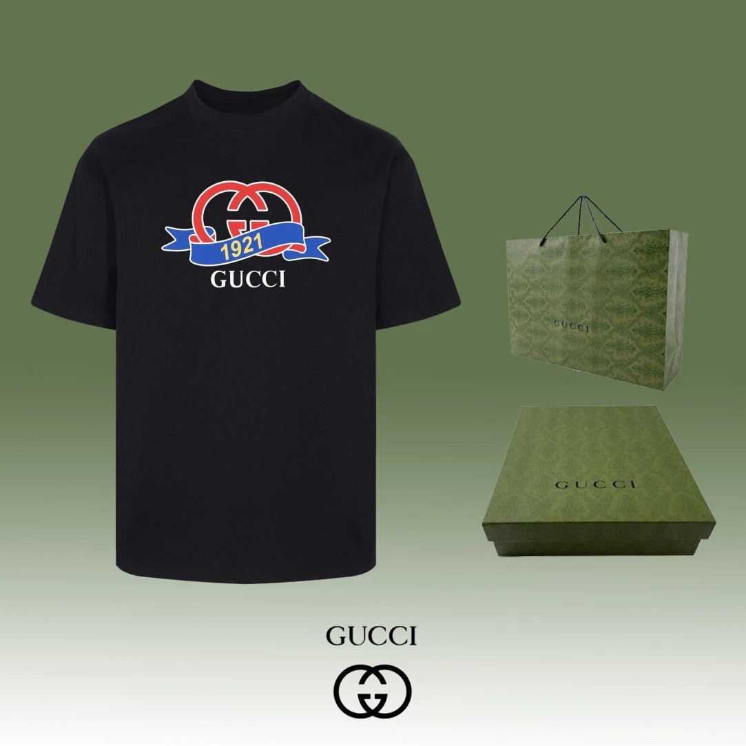 Gucci T-shirt Double-breasted G Alphanumeric1921Printing logo round Neck Short Sleeve25ss New pure cotton T Unisex T-Shirt OS Drop Shoulder Loose Fit Base Shirt Top T-Shirt Short Sleeve