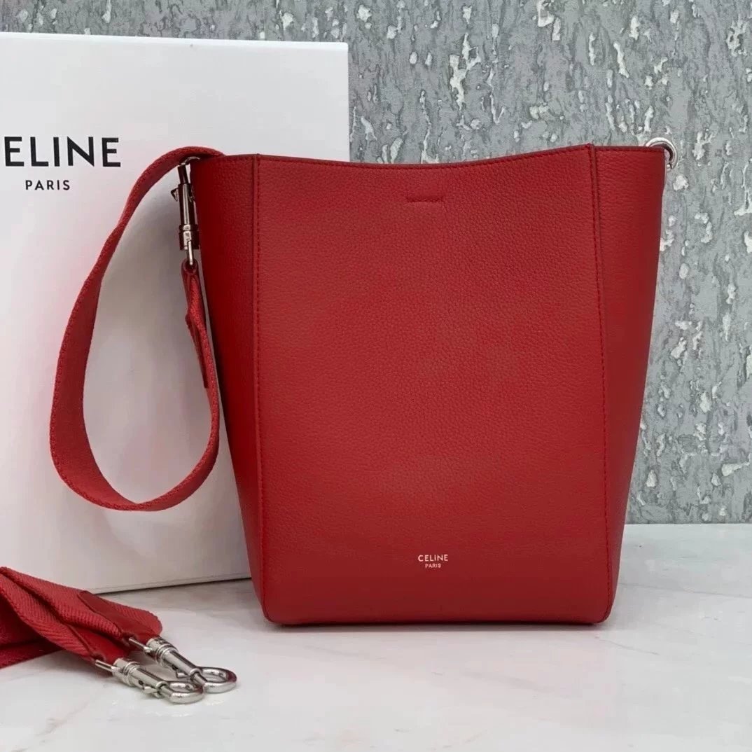 Celine women's bag Top version 【】SangleBucket Small Size Bucket Classic Lychee Grain Surface Cow Leather Wide Shoulder Strap Bucket Bag Shopping Bag Shoulder Women's Corssbody Bag