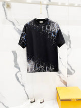 Dior T-shirt Front Starry Sky Ink Splash Letter Print logo round Neck Short Sleeve25ss New pure cotton T Unisex T-Shirt OS Drop Shoulder Loose Fit Base Shirt Top T-Shirt Short Sleeve