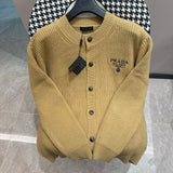 PRADA Sweater Triangle mark logo Knitted Wool Blend Cardigan Sweater for Men and Women Couples Style Jacket