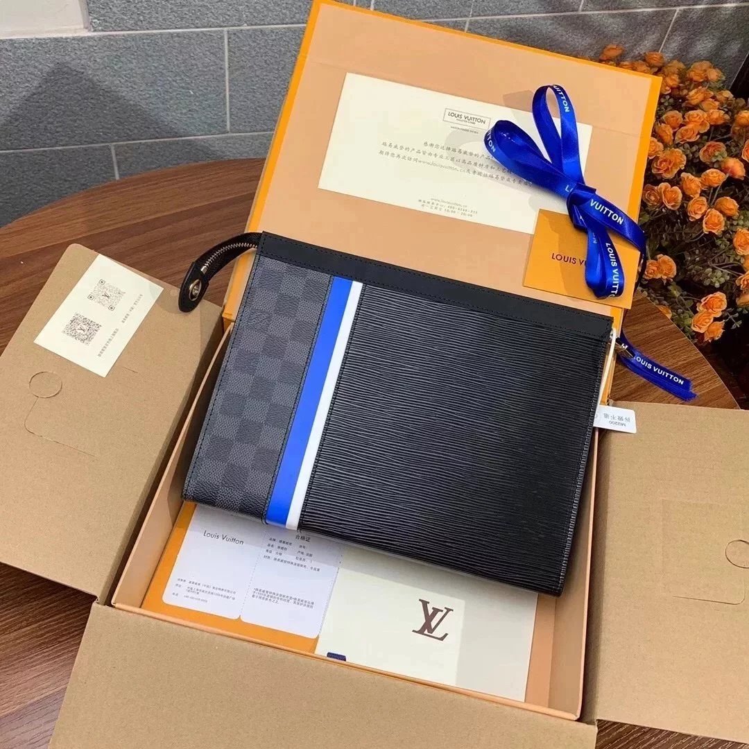 Louis Vuitton LV Wallets/Clutches Top version New upgrade version POCHETTEVOYAGE Medium Handbag Men's Clutch Briefcase Men's Bag M56827Black Plaid M61692M60107M64440Stripes