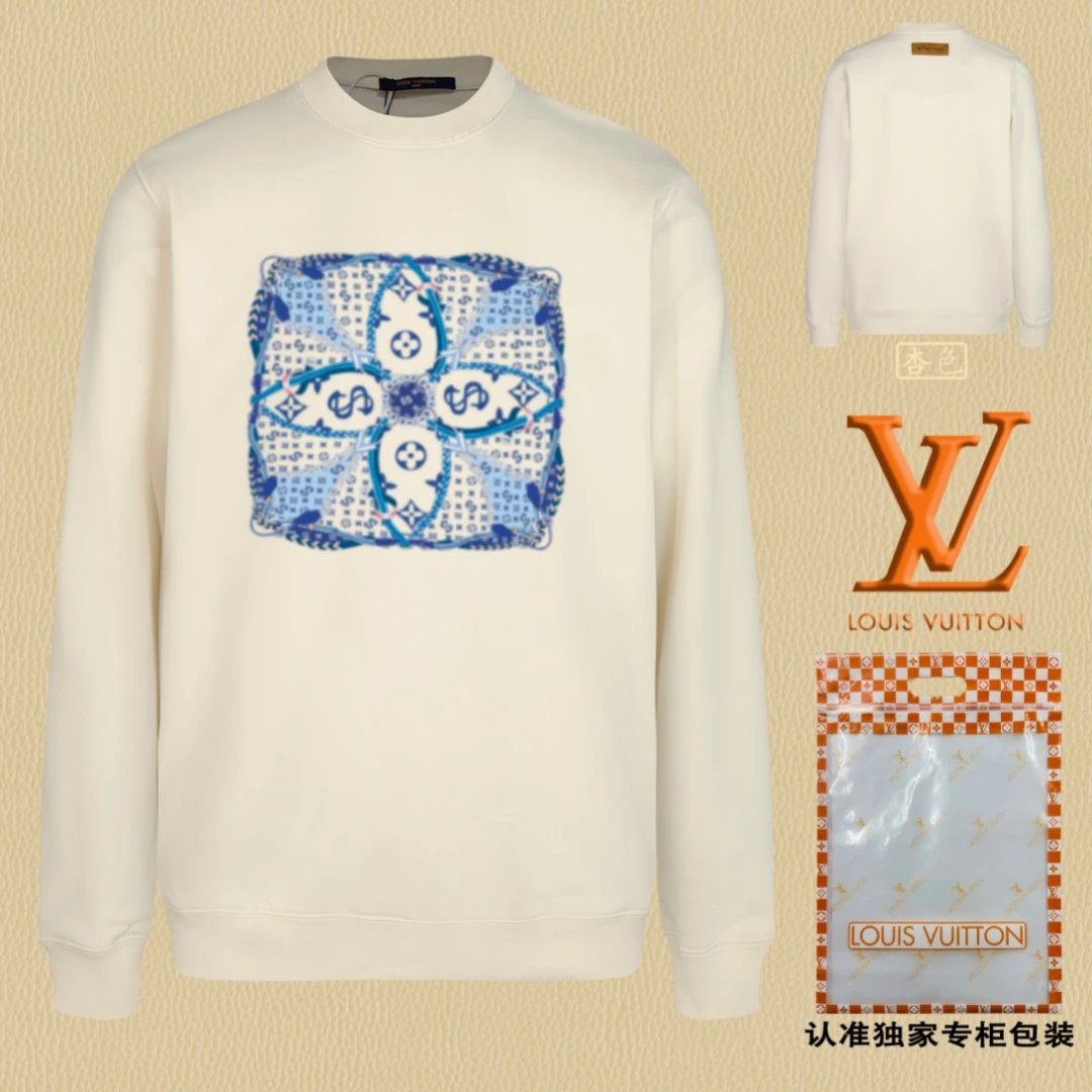 Louis Vuitton LV Hoodie Front Chest Block Print Crew Neck Sweatshirt Pullover Long Sleeve OS Unisex Sports Casual Loose Fit Base Shirt Top