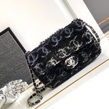 Chanel Women's Bag Top version 【Original Leather】23S Home New CF Large mini Sequin Bag Pink Sequins CF Flap bag WOC Small Waste Bag Lipstick Earphone Bag Mobile Phone Bag Ladies New Women's Bag Chain Bag Shoulder Bag24C Embroidered sequins CF Dinner Bag