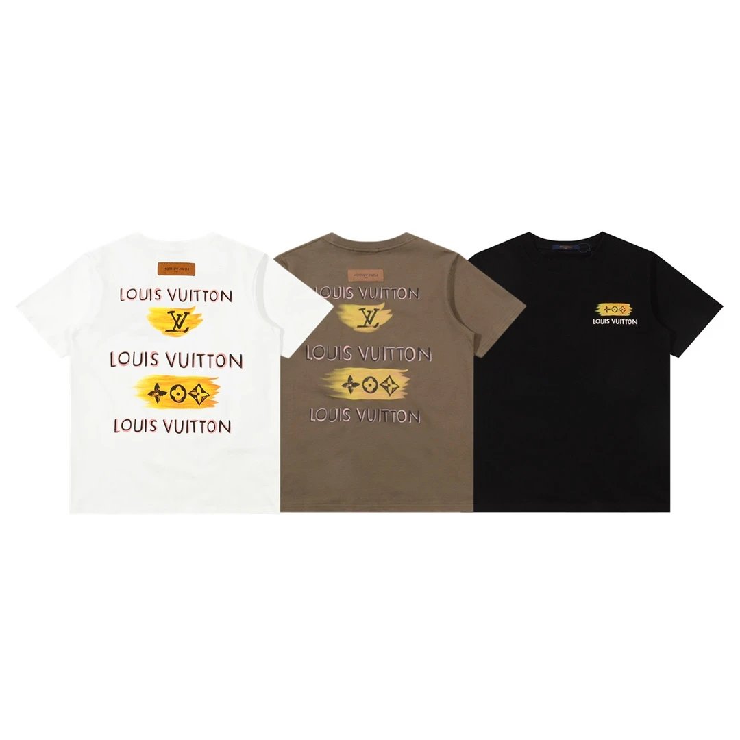 Louis Vuitton LV T-shirt Front and back yellow doodle letter print logo round Neck Short Sleeve25ss New pure cotton T Unisex T-Shirt OS Loose Fit Base Shirt Top Half Sleeve T-Shirt