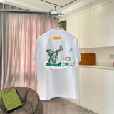 Louis Vuitton LV T-shirt Back Letter Cloud Skull Graffiti Print logo round Neck Short Sleeve25ss New Pure Cotton Unisex Style T T-shirt OS Loose Fit Base Shirt Half Sleeve T-Shirt Top Half Sleeve