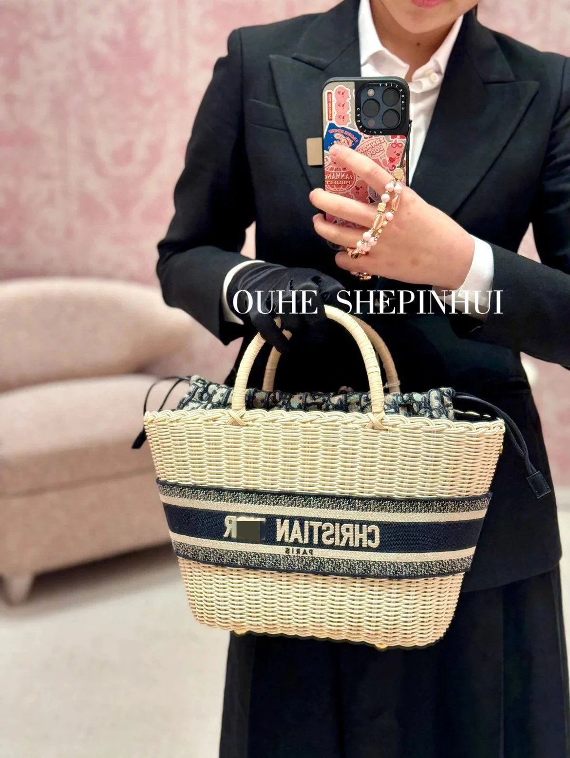 Dior Women's Bag Top version 【Grade Surrogate Shopping Original Factory】2024Spring and Summer New Bamboo Woven Bag Handmade Woven Vegetable Basket with Casual Adjustable Shoulder Strap Shoulder Messenger Bag Portable Women's Bag Tote Tote Bag