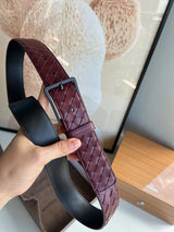 Bottega Veneta Belt 【Counter Original Customization】Original Order Men's Belt Width3.5cm SF Free Shipping Genuine Goods Quality Counter Full Set of Packaging Boutique Square Pin Buckle Selected First Layer Calf Skin Counter New Woven Handmade Woven with F