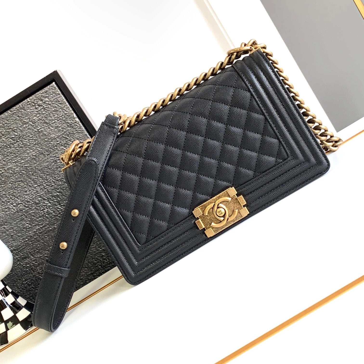 Chanel Women's Bag Top version 【Ceiling Grade High-End Version Original Leather】Classic Style Leboy Flap Bag Original Caviar Cowhide Original Sheepskin Leboy Black Gold Black Silver Ball Pattern Cattle Leather Bag Chain Bag Messenger Bag Shoulder Bag Wome