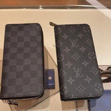 Louis Vuitton LV Bag Classic Black Flower Men's Long Fold Wallet Wallet Female Short Card Holder Hand Holding