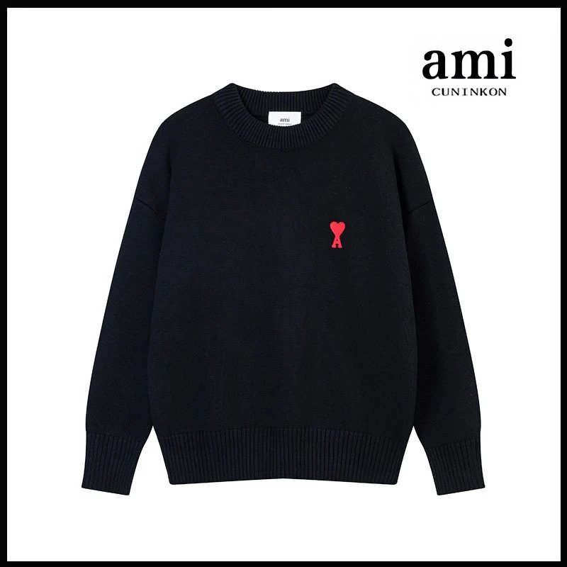 Ami Sweater Knitwear Classic round Neck Big Heart Jacquard Pullover Sweater Loose and Idle Sense Casual Couple Outfit-CY