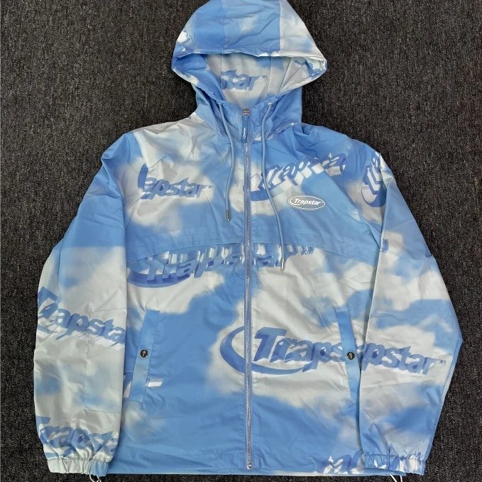 Trapstar jackets European and American Style Blue Graffiti Windbreaker Street Same Style Shell Jacket Men's Spring and Autumn Hooded Thin Coat