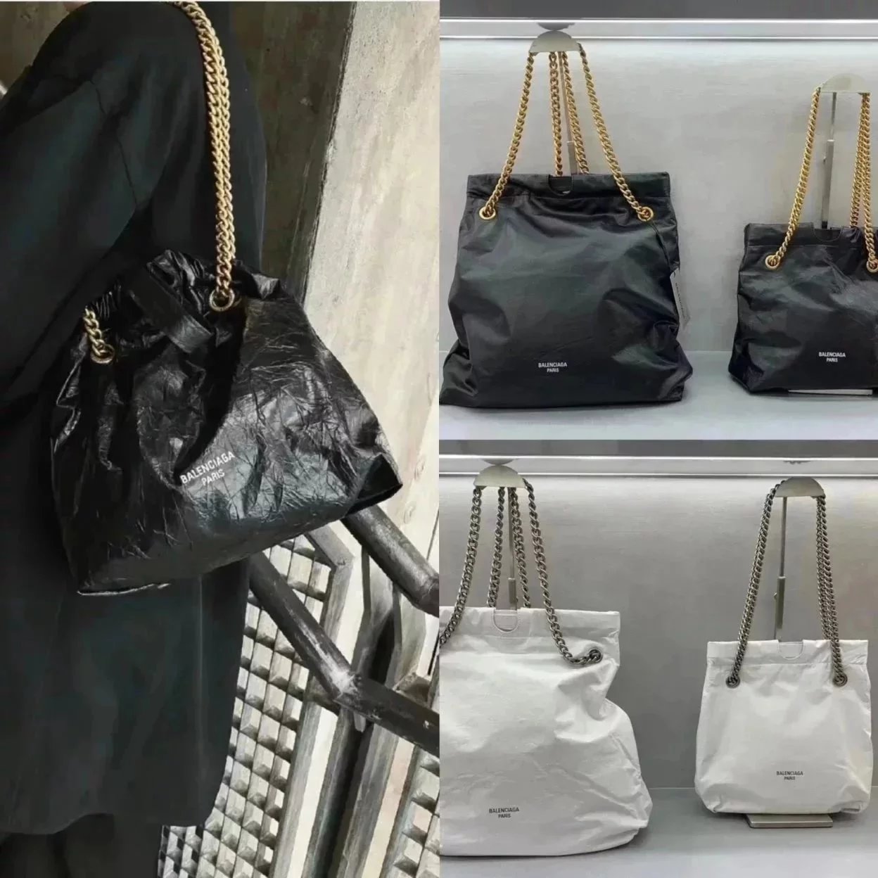 Balenciaga Bag Top version 【】In Stock Surrogate Shopping Grade New Crush Series Brand New Size Trash Garbage Bag Shopping Bag Drawstring Closed Garbage Pack Hobo Bag Casual Bag Backpack Messenger Bag Chain Bag Women's Bag Small Size25cm Large Size35cm