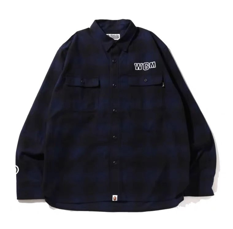 Bape Jackets Top Version22New Shark Letters Full Printed Plaid Pattern Long Sleeve Shirt Coat