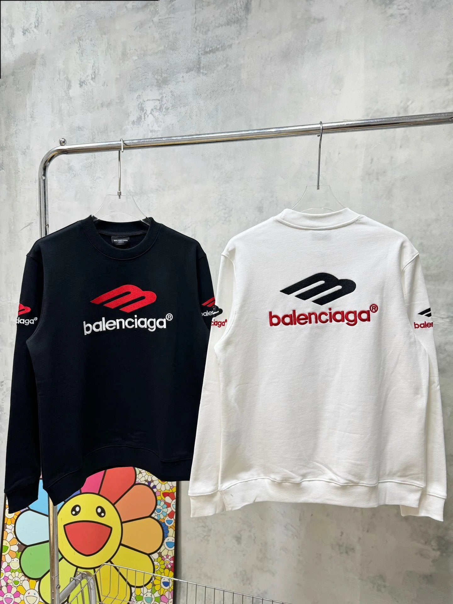 Balenciaga Hoodie M Front and Back Arm Embroidery Pure Cotton Terry Crewneck Sweatshirt Casual Loose Versatile Pullover Sportswear Unisex Wide Inner Layer Top os Version24ss Autumn and Winter New Products