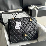 Chanel Women's Bag Top version 【New Arrivals】Best-selling new type Jennie Same Style22K Backpack Black Patent Leather Rhombic Lychee Leather Backpackage Backpack Sports Bag Travel Bag Women's Bag Luggage Bag Portable Women's Briefcase AS3662